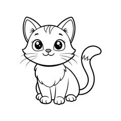 Obraz premium Adorable Cat Coloring Page- Fun and Easy Cat Illustration for Kids to Color and Learn