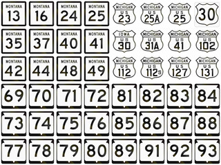 Collection of Route shields in different states of the US