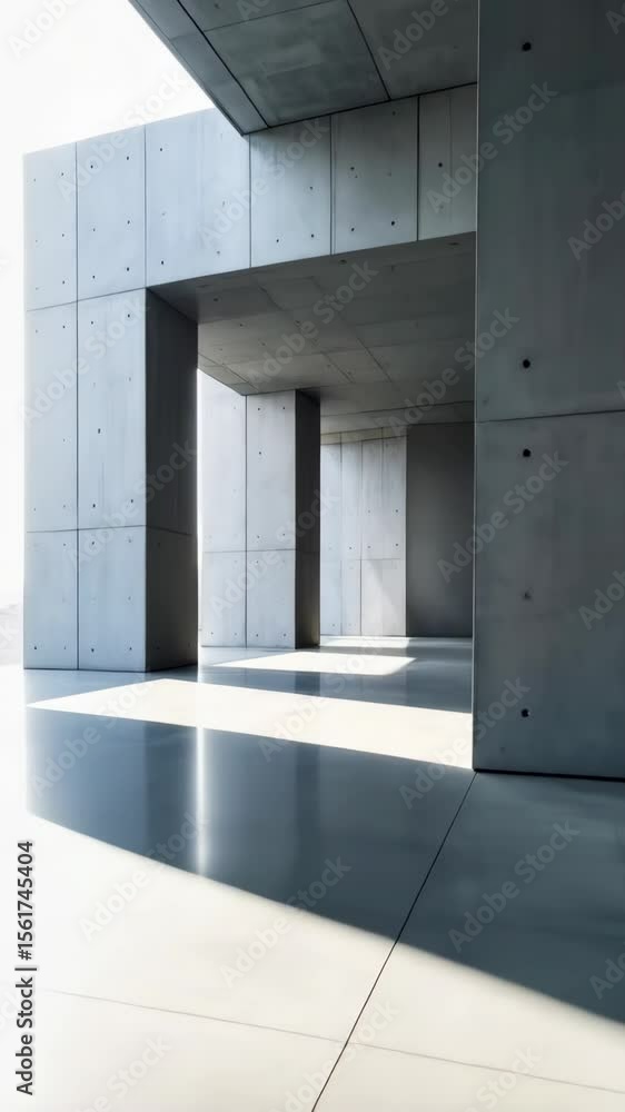 Aufkleber geometric concrete building with sun and shadow creating minimalist architectural composition and sl