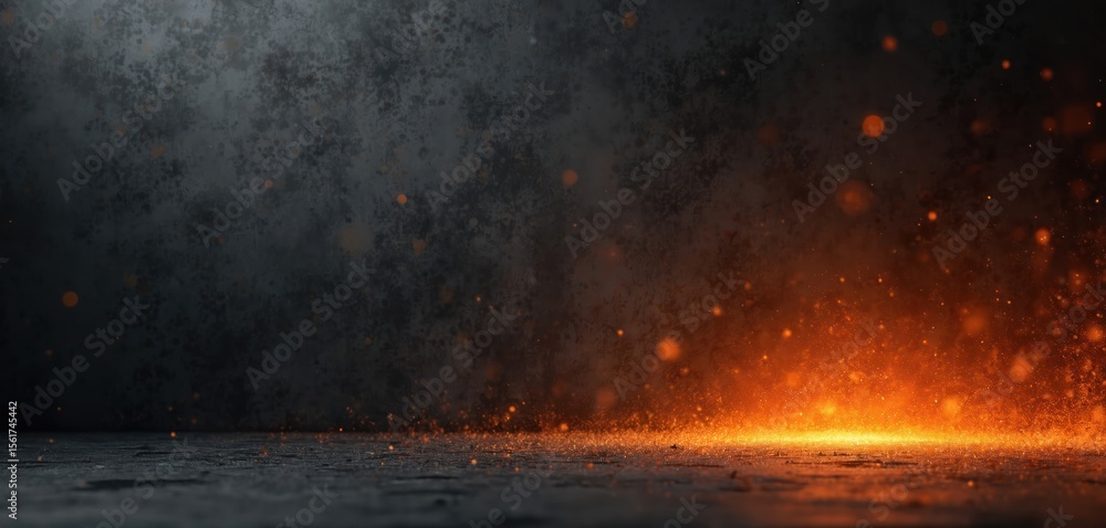 Poster abstract backdrop, dark grungy textured gradient color backdrop with grainy noise texture. orange, r