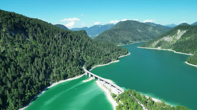 Germany, Bavaria, Fall, aerial view to Sylvensteinspeicher