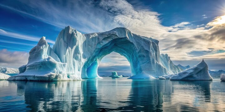 Unique Iceberg with Towering Arches in the Ocean