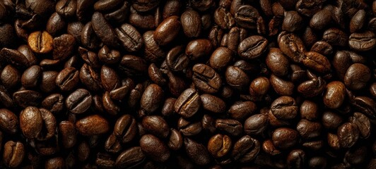 Fototapeta premium The Dark Roasted Coffee Beans Showcasing Their Rich Texture and Flavor.