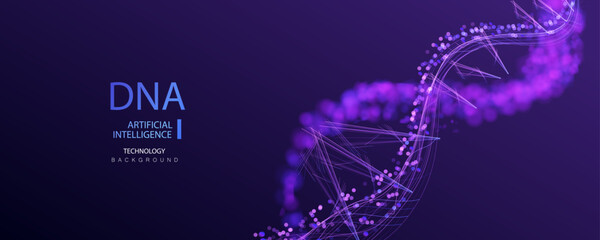 Medical Ai dna banner vector. A.I. DNA genome waves, future connect innovation design. Science biology chromosome molecule background. Technology ai genetic code.