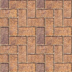 Brick herringbone pattern - Repeating masonry paving typically found in developed areas. Often seen in towns, patios and driveways. Seamless background texture to tile with tan brown color.