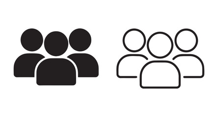 Group of People Icons Black and White Filled and Outline Style Simple User Interface Symbols