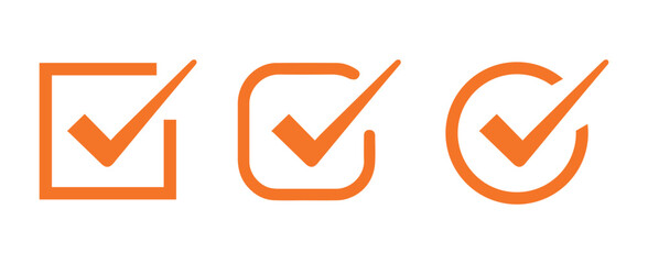Three Orange Check Mark Icons Square Rounded Circle White Background Ataullah Akram ataullahakram01