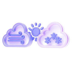 Obraz premium Glass weather icons with sun wind and snow isolated on transparent background