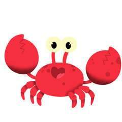 Happy red crab cartoon character vector illustration