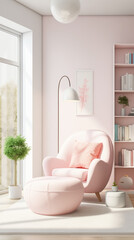 modern living room interior with library