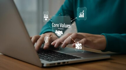 Defining Core Values: Business Ethics, Teamwork, and Growth with a Laptop