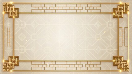 Elegant Gold Art Deco Frame on Beige Geometric Background; Luxury, Premium, Festive Design.