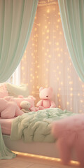 Pastel green kids room decoration.