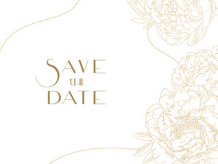 A card template for congratulations, thanks or invitations with painted peonies.