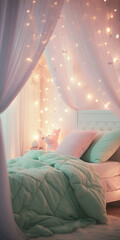 Pastel green kids room decoration.