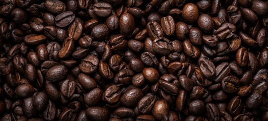 Obraz premium The rich texture of dark roasted coffee beans on a vibrant backdrop.