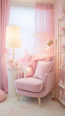 Kids room decoration in pastel pink color