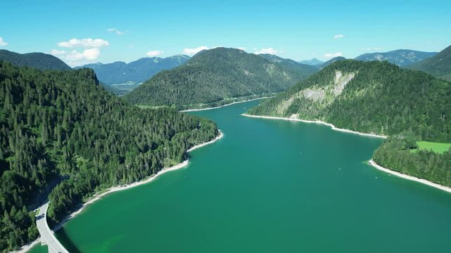 Germany, Bavaria, Fall, aerial view to Sylvensteinspeicher