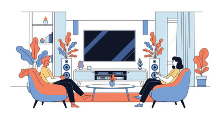 Cozy Living Room Scene With Two People Enjoying Entertainment Together Indoors