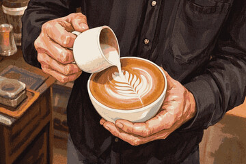 Creamy Currents coffee latte art isolated watercolor vector illustration svg