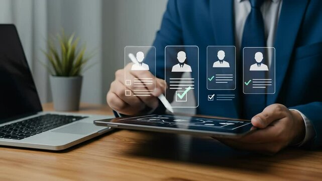 HR Tech: Digital Recruitment Process - Talent Acquisition, Resume Screening & Candidate Selection on Tablet