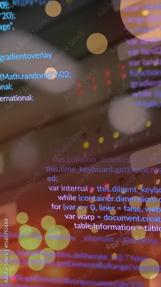 Poster animation of computer language and falling lens flares over multiple modems in background