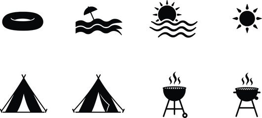 Fototapeta premium Camping, BBQ, and Beach Fun in Sunlit Outdoor Settings