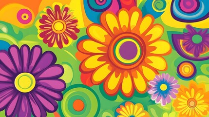 Vibrant Retro Flower Power Pattern Background