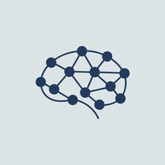 Illustration Vector SVG Design of Brain Connections Network in Minimalist Flat Style Blue Symbol