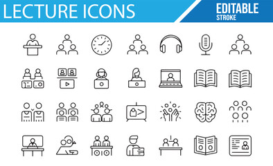 Set of professional icons for online learning and educational lectures.