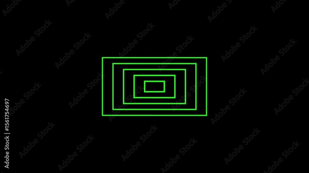 Poster abstract green glowing neon squares form a labyrinth pattern on a wall, creating an illuminated gall