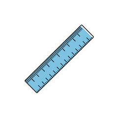 Illustration Vector SVG of a Light Blue Ruler Icon with Black Outlines in Simple Flat Design