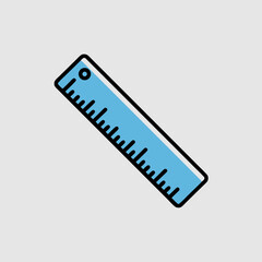 Fototapeta premium Flat Design Ruler Vector SVG Icon in Light Blue with Black Outline Simple Minimalist Style