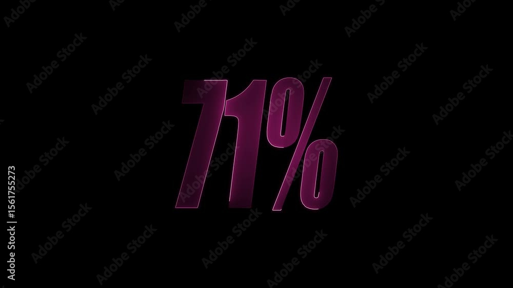 Poster glowing neon number 71. various color looping trendy glowing neon numeric