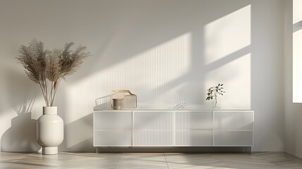 Sleek Glass Sideboard Showcased in Minimalist Home Interior 3D Render