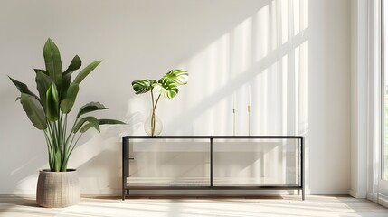 Sleek Glass Sideboard in Minimalist Home Decor 3D Render