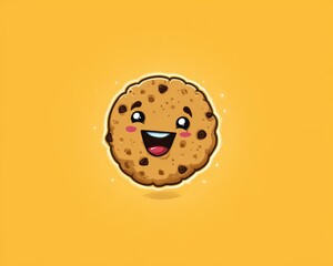 Kawaii Cookie. Vintage Cartoon Smiling Cookie Mascot for Fast Food Logotype
