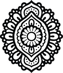 Traditional floral mandala design in black and white, intricate ornamental vector pattern art

