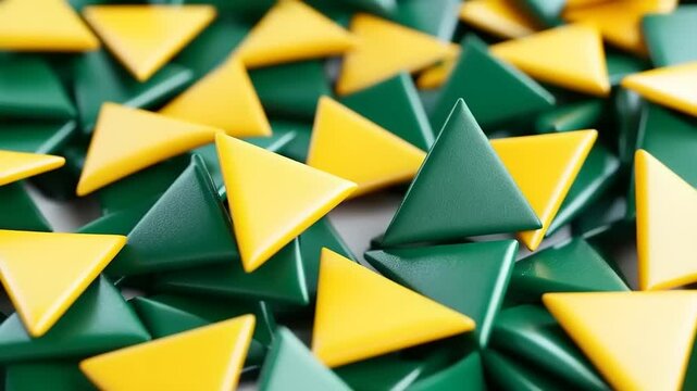 Abstract geometric pattern of triangles in yellow and green.