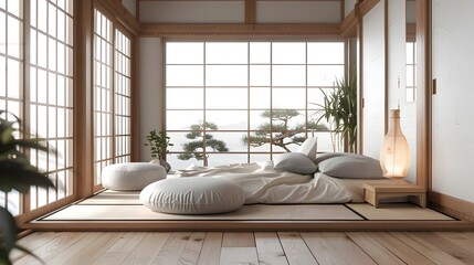 Tranquil Japanese Inspired Bedroom Showcasing Minimalist Design and Natural Elements
