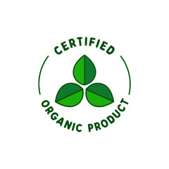 Certified organic product logo with three leaves in a circular design