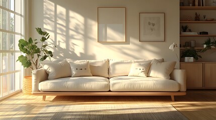 Bright and Airy Living Room with Cozy Sofa and Minimalist Decor