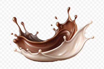 realistic 3d smooth liquid chocolate and milk splashes in different style isolated on transparent background	
