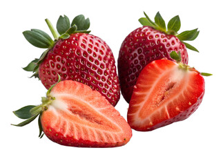 Fresh Ripe Strawberries with Green Leaves