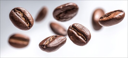 Fototapeta premium The Floating Coffee Beans Captured in Mid-Air for an Energetic Vibe.