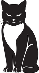 Cat sitting silhouette stern expression design, Black and white feline vector graphic