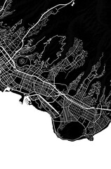 USA Hawaii Honolulu City Minimalist Street Road Line Art Monochrome Black and White Aesthetic Decoration Map