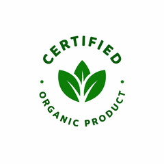 A certified organic product logo with green leaves in a circular design