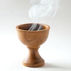 Wooden bowl with incense smoke rising Spiritual ritual aromatherapy meditation Relaxing atmosphere