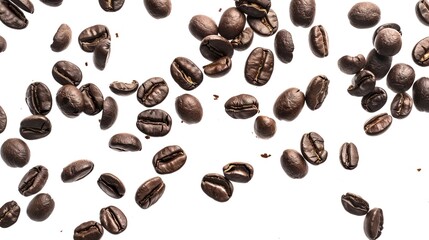 Obraz premium Arabica Elegance: Artistic White Background Coffee Bean Images – Glossy Roast Gradients, Textured Bean Creases, Aromatic Steam Hints, and Precision-Arranged Coffee Bean Patterns in High-Contrast Photo
